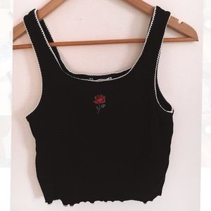 Embroidered Rose Tank Top with White Trim